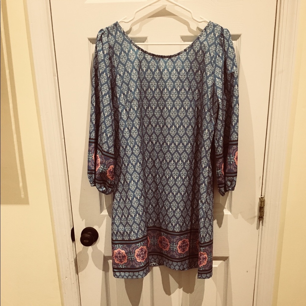 Light blue boho dress with zipper back